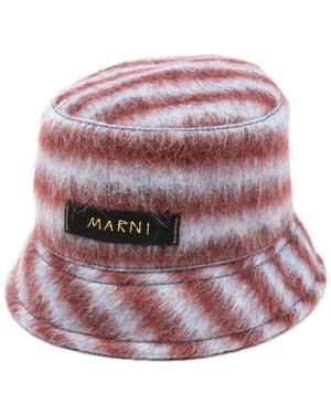Marni Logo-Appliqué Striped Bucket Hat - Pink