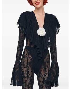 Norma Kamali Spitzenoberteil mit Rüschen - Blau