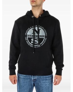 North Sails Logo-Print Drawstring Hoodie - Black