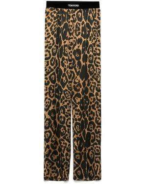 Tom Ford Stretch Silk Trouser With Animalier Print - Natural