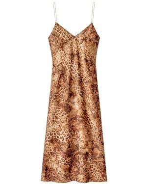 Ba&sh Animal-Print V-Neck Midi Dress - Natural