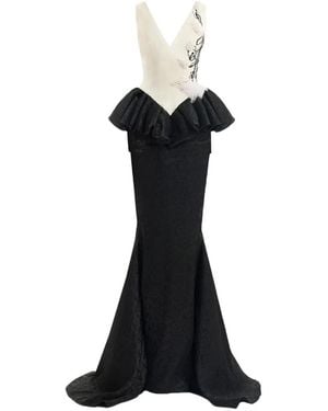 Gemy Maalouf Plunging V-Neck Embroidered Maxi Dress - Black