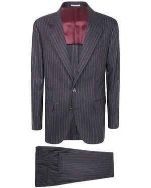 Brunello Cucinelli Pinstripe-Pattern Wool Suit - Blue