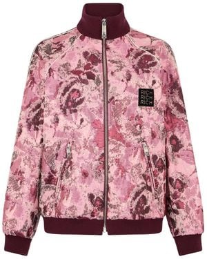 John Richmond Floral-Jacquard Bomber Jacket - Pink