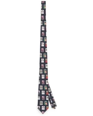 Les Deux Stamp-Print Silk Tie - White