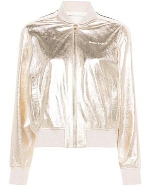 Palm Angels Leather Bomber Jacket - White