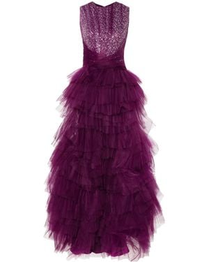 Gemy Maalouf Sequin-Embellished Ruffled Gown - Purple