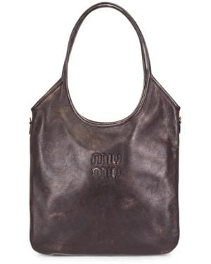 Miu Miu Logo-Embossed Leather Tote Bag - Purple