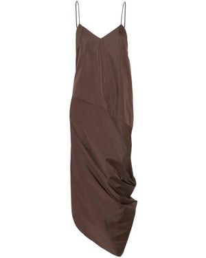 St. Agni Paper-Taffeta Drape-Detail Midi Dress - Brown