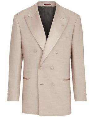 Brunello Cucinelli Silk One-And-A-Half Breasted Tuxedo Jacket With Peak Lapels - Natural