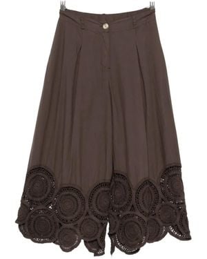 ViCOLO Crochet-Trim Pants - Brown