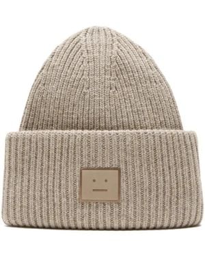 Acne Studios Face Logo Beanie Greige Melange - Natural
