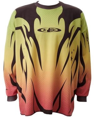 HELLSTAR Moto Flame-Print T-Shirt - Yellow