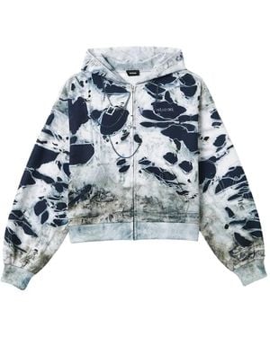 we11done Trompe L'Oeil-Print Hoodie - Blue