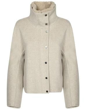 Brunello Cucinelli Shearling-Lined High-Neck Jacket - White