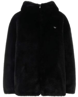 Prada Logo Faux-Fur Jacket - Black