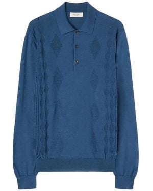 RETORI Argyle-Knit Long-Sleeve Polo Shirt - Blue