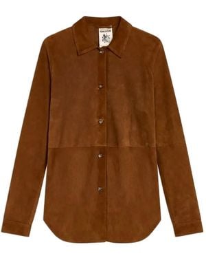 Semicouture Filipa Long-Sleeve Leather Shirt - Brown