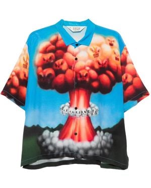 Brain Dead Graphic-Print Short-Sleeve Shirt - Blue