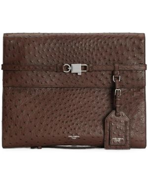 Dolce & Gabbana Lock Ostrich Clutch Bag - Brown