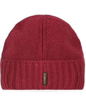 Moorer Ribbed-Knit Beanie Hat - Red