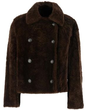 Brunello Cucinelli Double-Breasted Shearling Coat - Black