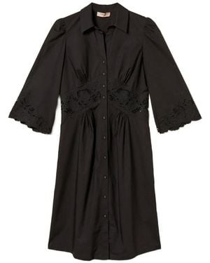 Twinset Midi Poplin And Broderie Anglaise Dress - Black