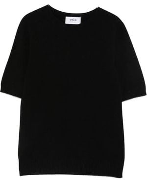 VELA SHOP Short-Sleeve Ribbed-Trim Top - Black