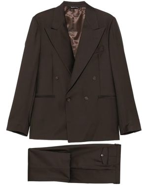 época Peak-Lapel Double-Breasted Suit - Brown