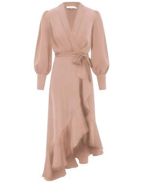 Zimmermann Midi Ruffled Wrap Dress - Pink