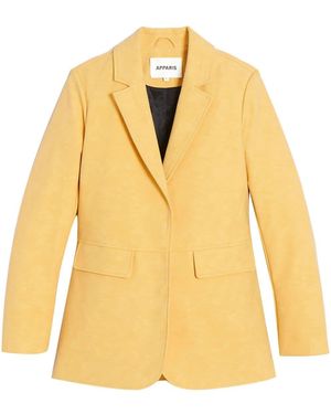 Apparis Single-Breasted Faux-Leather Blazer - Yellow