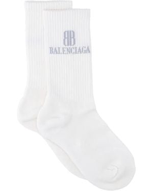 Balenciaga Logo-Embroidered Ribbed Socks - White