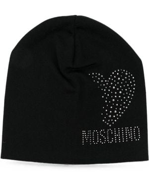 Moschino Crystal-Embellished Heart Beanie Hat - Black