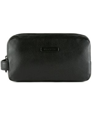 Piquadro Dividers Leather Toiletry Bag - Black