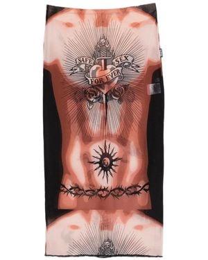 Jean Paul Gaultier Tattoo-Print Fitted Midi Skirt - Pink