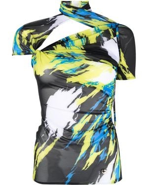 Coperni Semi-Sheer Graphic-Print Dress - Blue