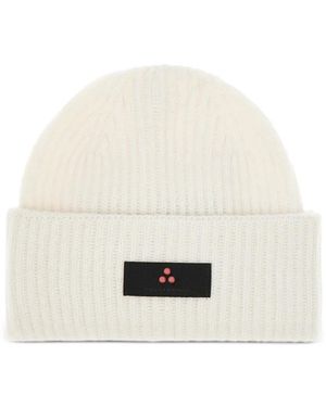 Peuterey Ribbed Logo-Plaque Beanie Hat - White