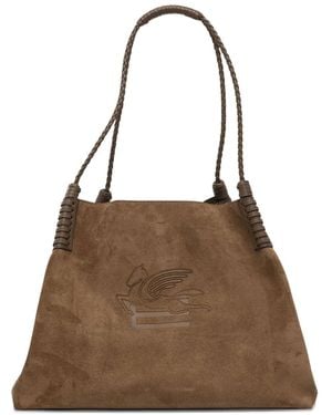 Etro Medium Libra Braided-Handle Suede Tote Bag - Brown