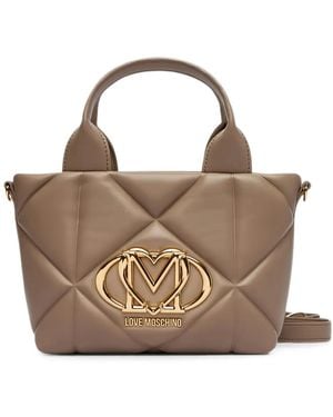 Love Moschino Quilted Logo-Plaque Tote Bag - Metallic