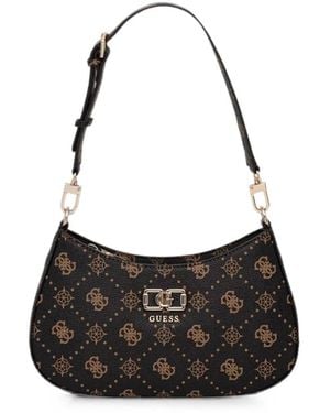 Guess Emelie Monogram-Print Logo-Plaque Shoulder Bag - Black