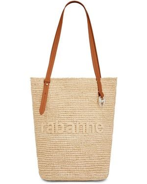Rabanne Logo-Embroidered Raffia Tote Bag - Natural