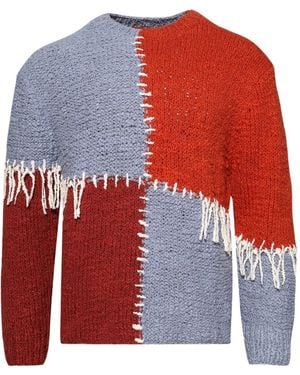 The Elder Statesman Fringe-Embellished Patchwork Jumper - Red