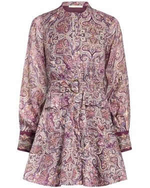 Marie Oliver Hughes Paisley-Print Belted Mini Dress - Pink