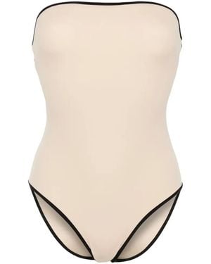 TOTEME Striped-Edge Strapless Swimsuit - Natural