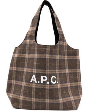 A.P.C. Borsa Tote Ninon A Quadri - Marrone