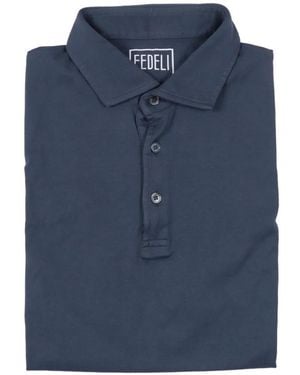 Fedeli Knitted Short-Sleeve Polo Shirt - Blue