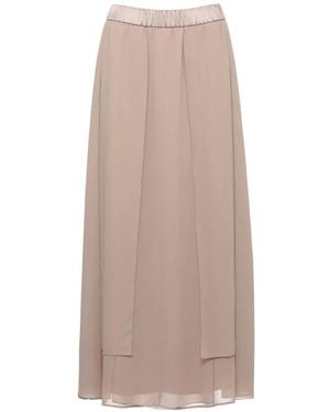 Peserico Jupe Mi-Longue À Design Superposé Et Taille Élastiquée - Natural