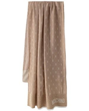 Moschino Logo-Monogram Frayed-Edge Scarf - Natural