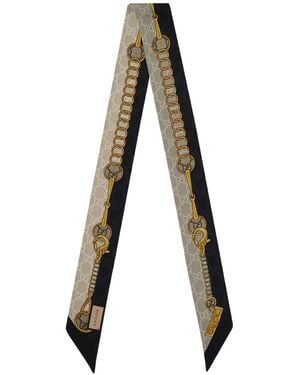 Gucci Horsebit-Print Silk Neck Bow - Natural