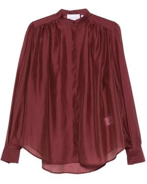 MARSĒM Pleated Band-Collar Blouse - Red
